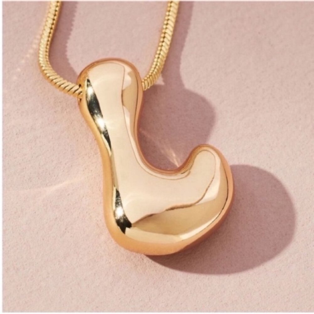 New! Anthropologie Gold Bubble Initial Monogram Letter Necklace NWOT